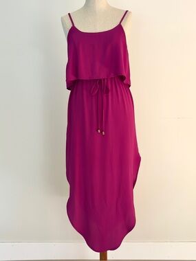 NERLEROLIAN Magenta Layered Midi Dress with Drawstring Waist
